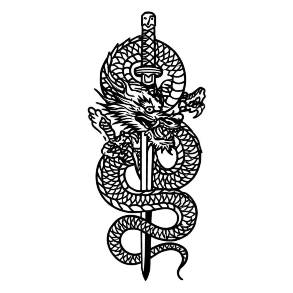 Old School Dragon and Katana Tattoo Design Old School Dragon and Katana Tattoo Design