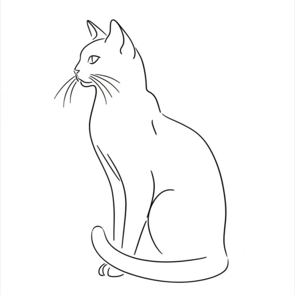 Fine Line Cat Tattoo on Leg: Minimalist Design Fine Line Cat Tattoo on Leg: Minimalist Design