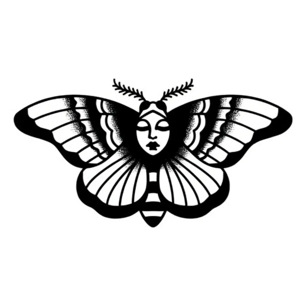 American Traditional Moth Tattoo with Woman Face American Traditional Moth Tattoo with Woman Face