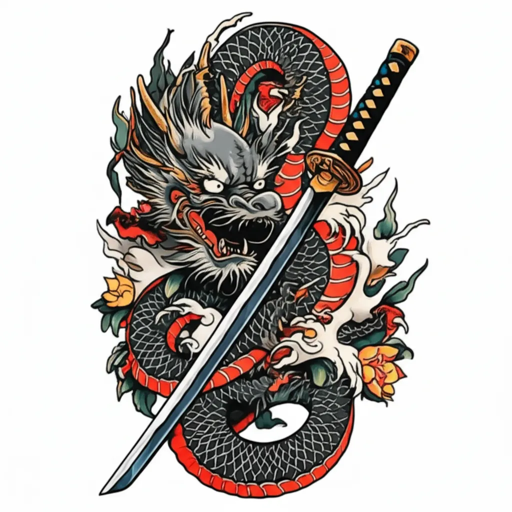 Dragon and Katana Japanese Tattoo Design Dragon and Katana Japanese Tattoo Design
