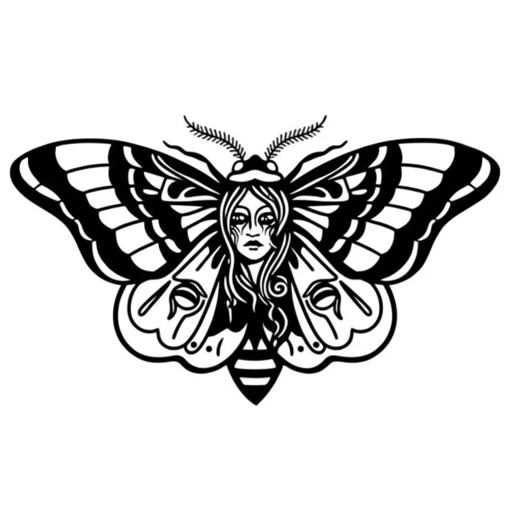 Old School Moth Woman Face Tattoo Design Old School Moth Woman Face Tattoo Design