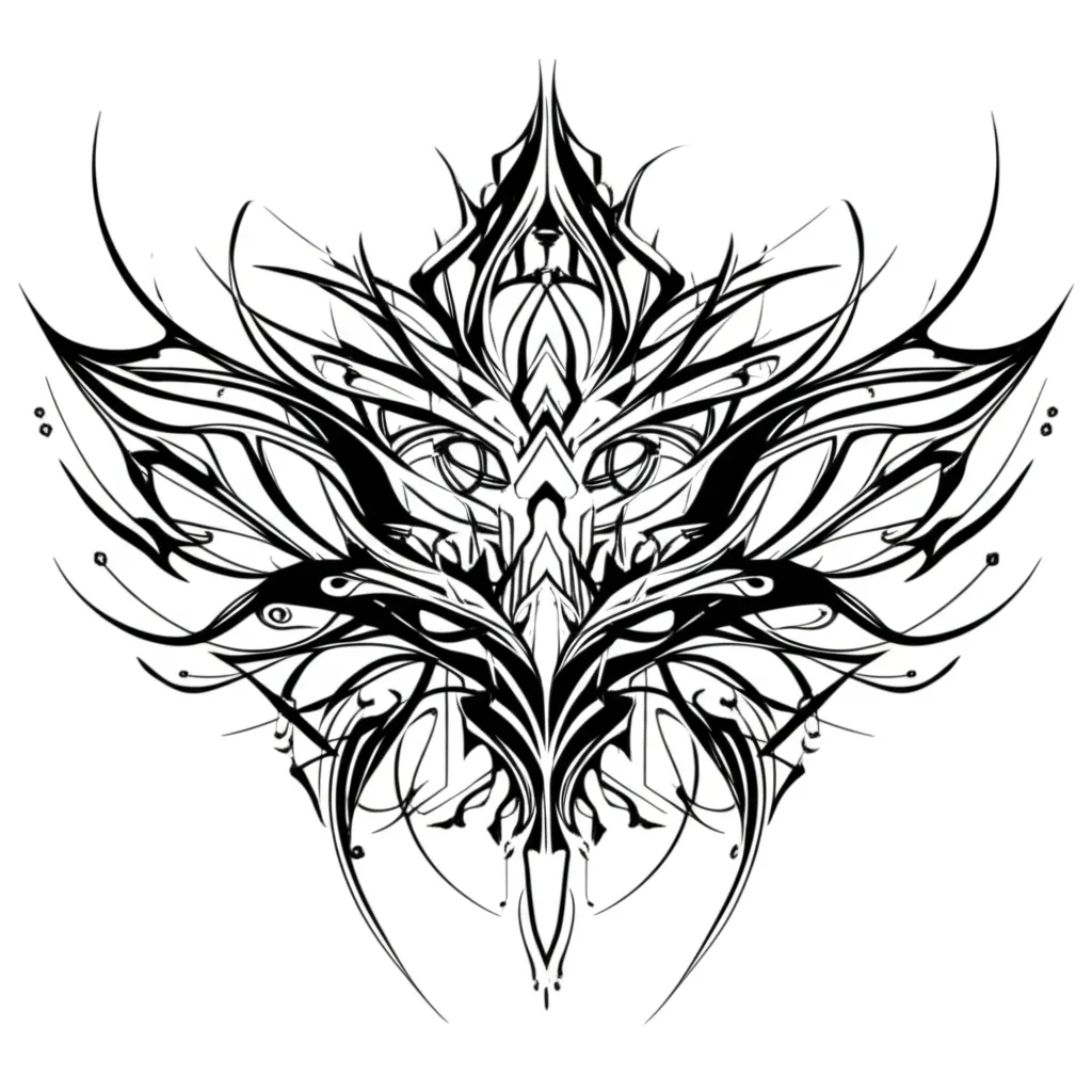 Floral Cyber Sigilism Chest Tattoo: Symmetrical Feminine Design