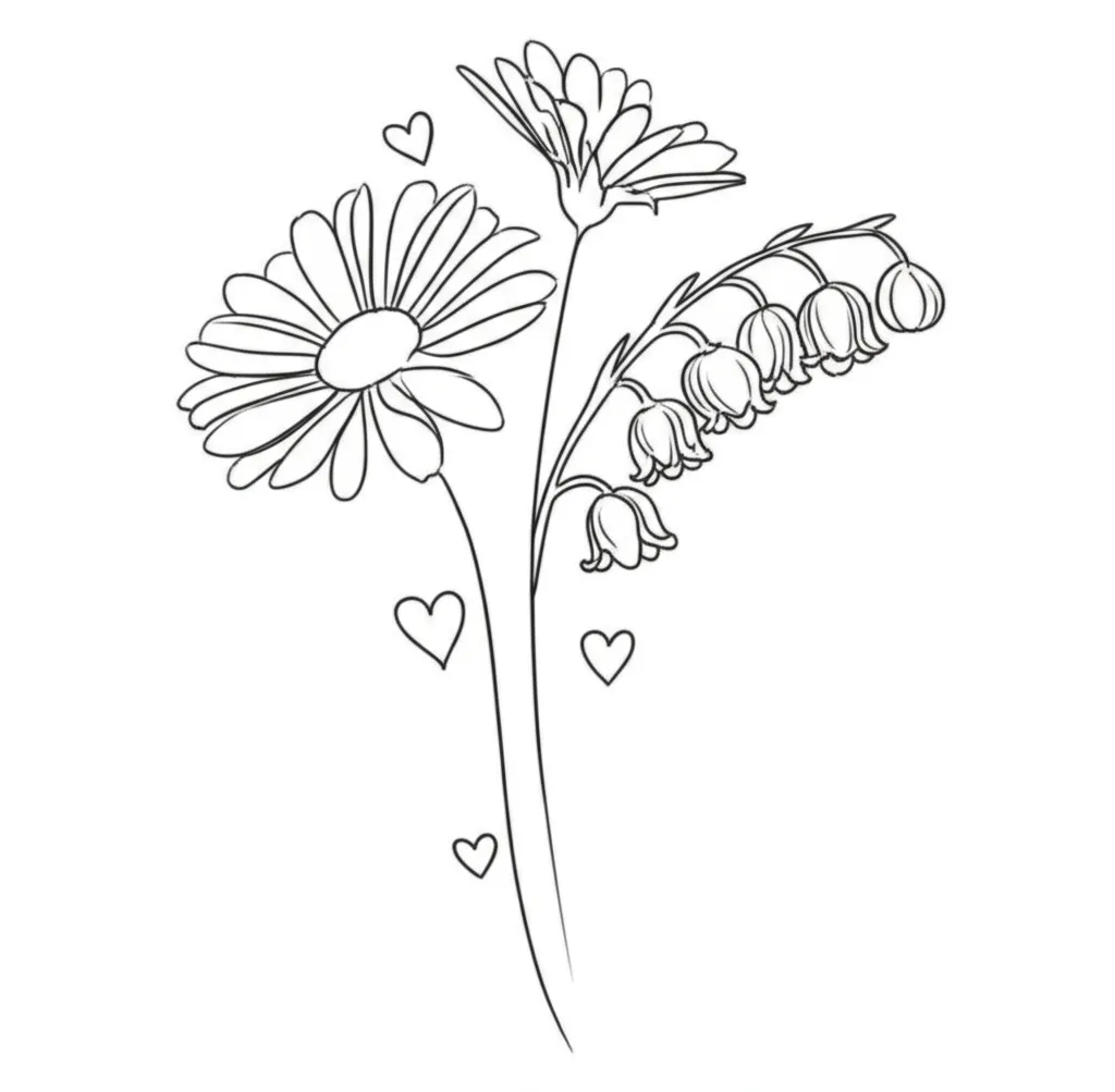 Minimalist Daisy, Lily of the Valley & Hearts Tattoo Design Minimalist Daisy, Lily of the Valley & Hearts Tattoo Design