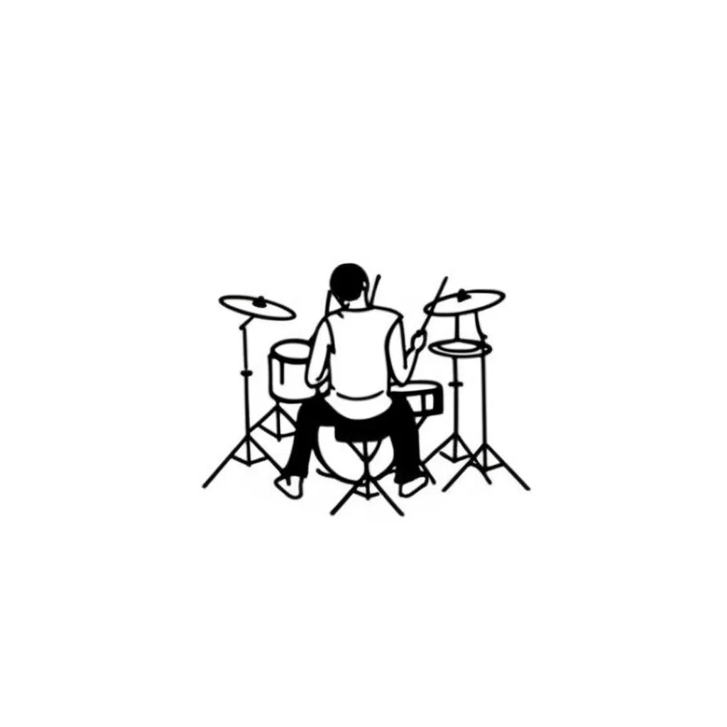 Minimalist Drummer Tattoo: Detailed Sketch Rear View