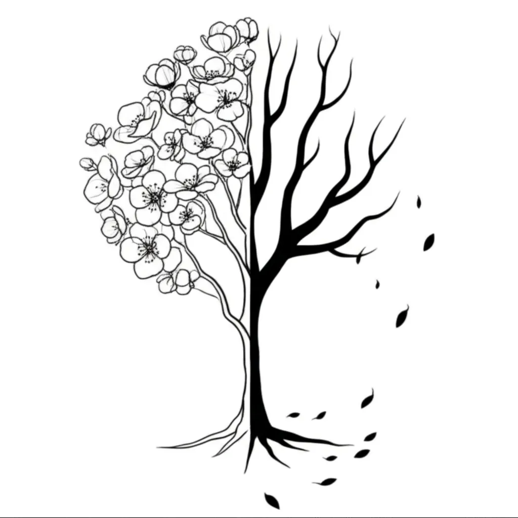 Minimalist Tree of Life and Death Tattoo Design