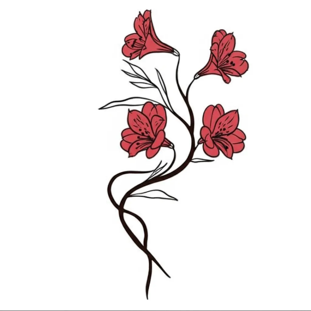 Minimalist Vine and Alstroemeria Lily Tattoo Design