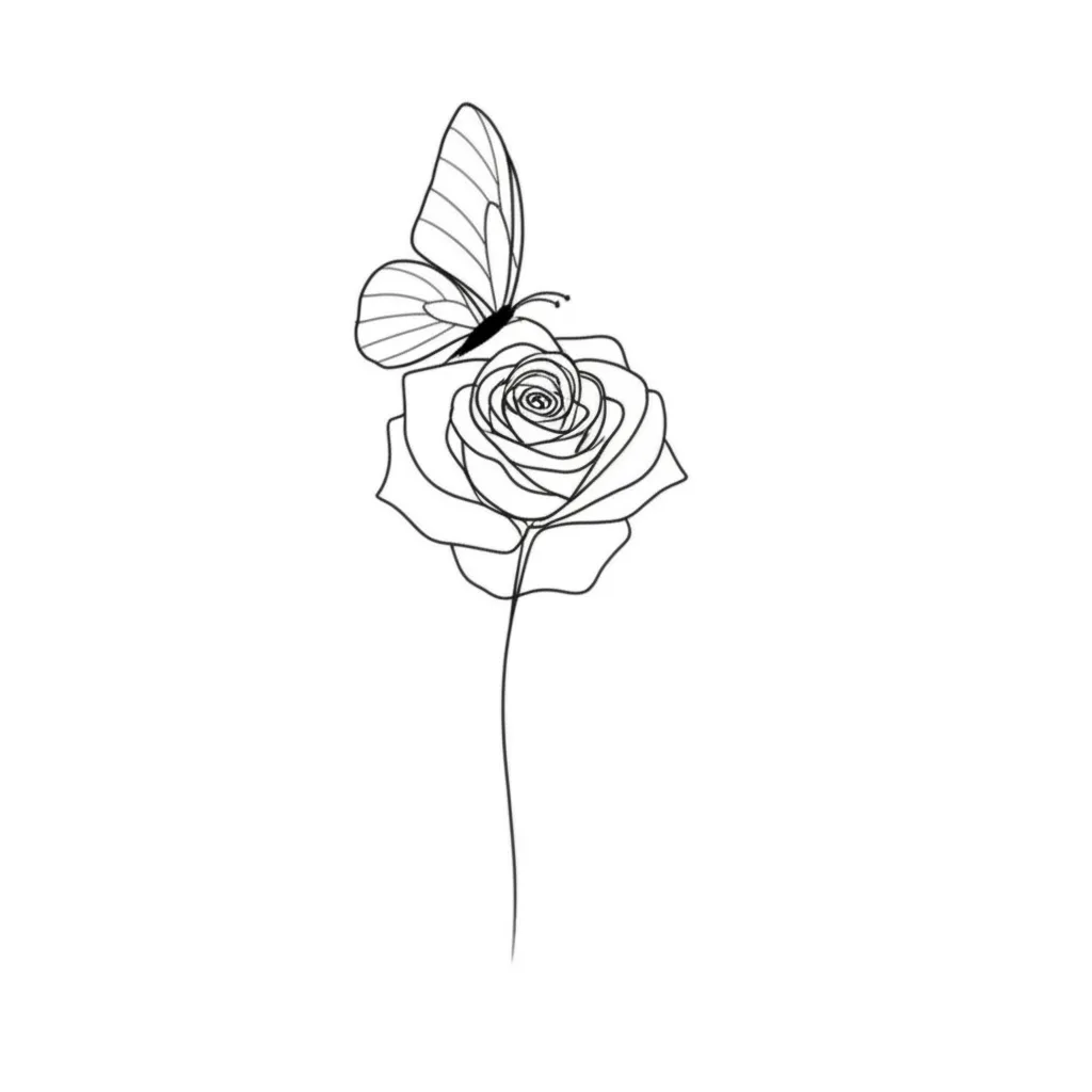 Minimalist Rose and Butterfly Tattoo Design Minimalist Rose and Butterfly Tattoo Design