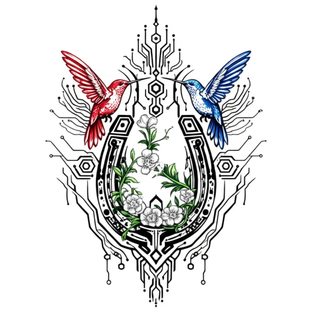 Cyber Sigilism Horseshoe Tattoo with Hummingbirds Cyber Sigilism Horseshoe Tattoo with Hummingbirds
