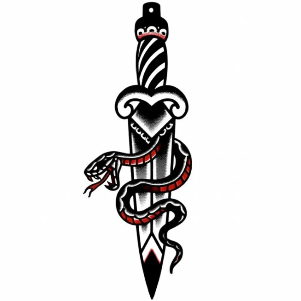 American Traditional Dagger and Snake Tattoo Design