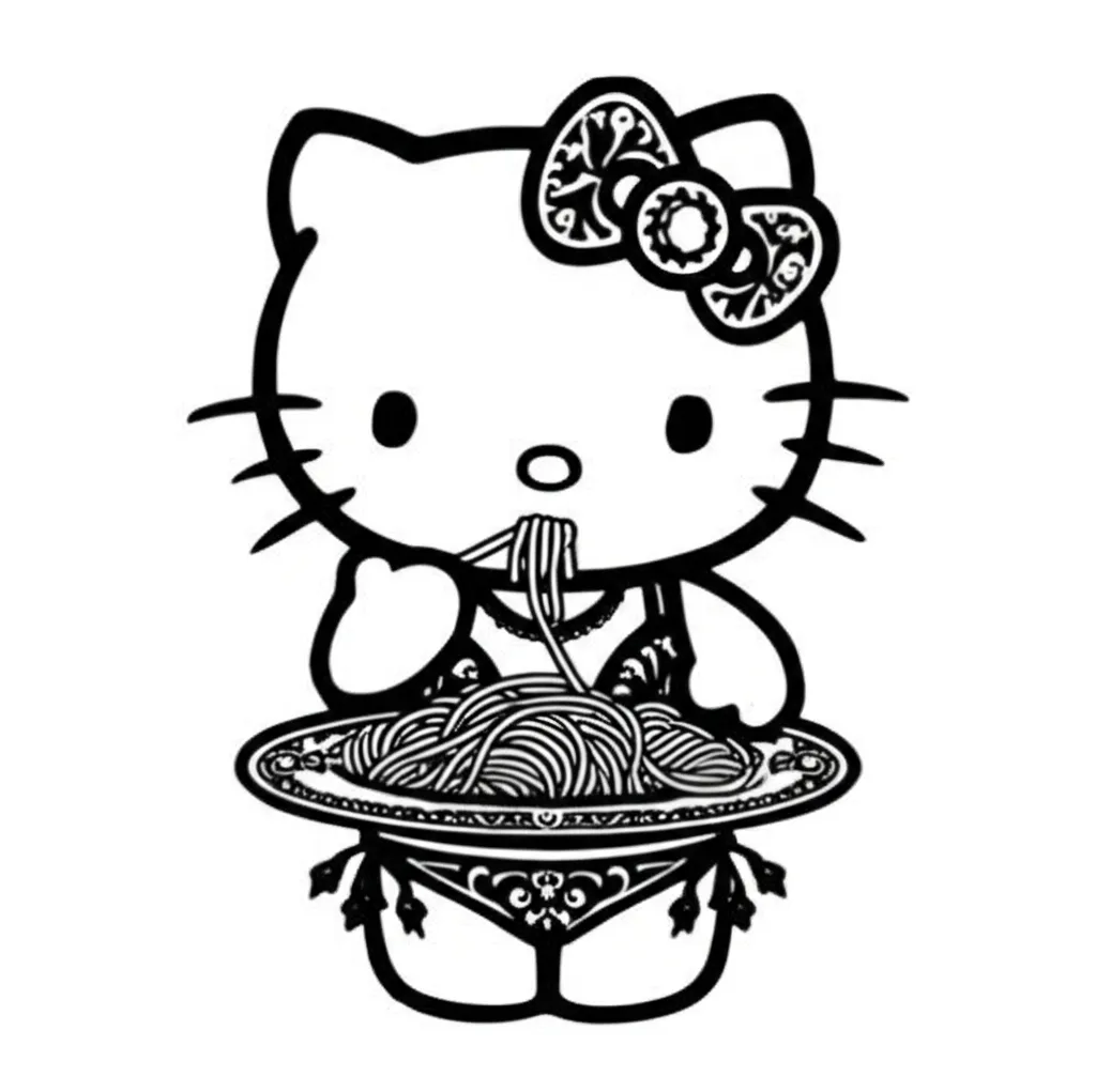 Gothic Hello Kitty Eating Spaghetti Tattoo Design Gothic Hello Kitty Eating Spaghetti Tattoo Design