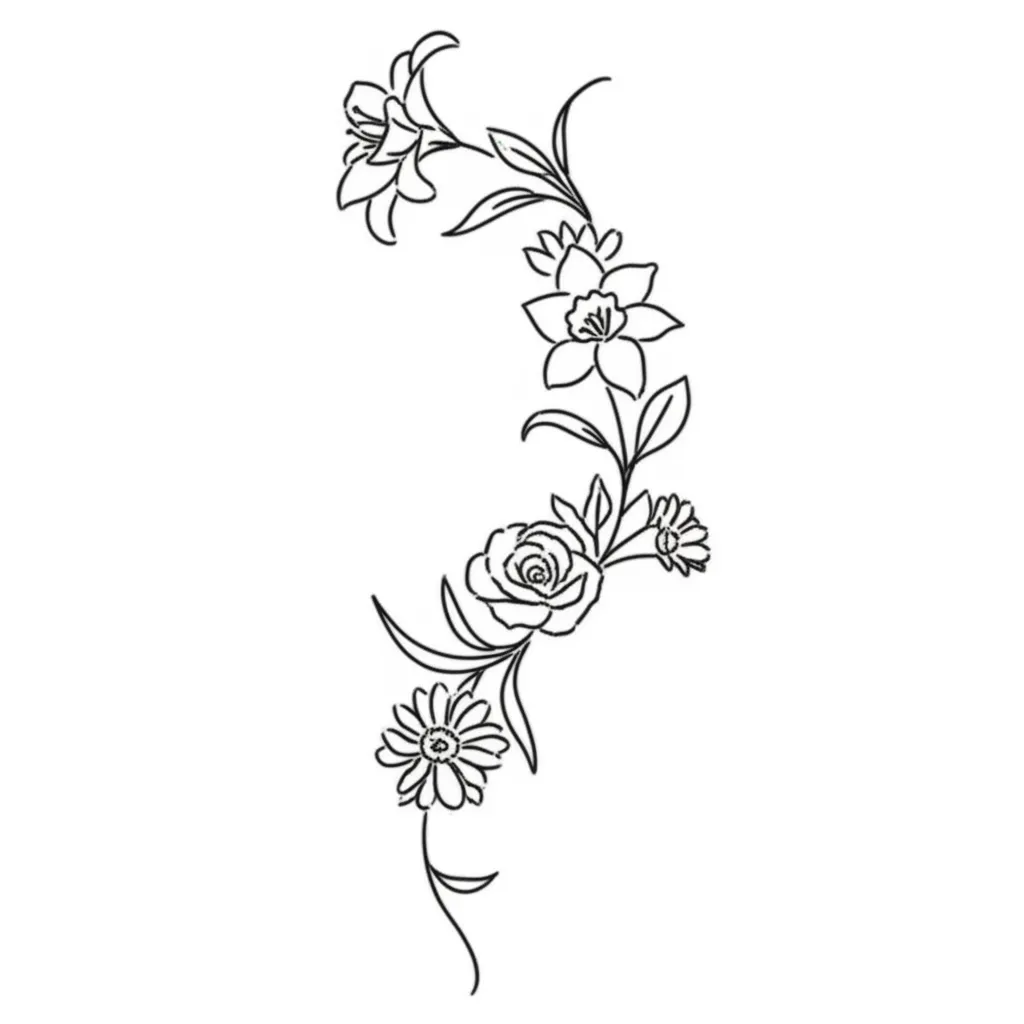 Minimalist Wrap Around Vine and Flowers Tattoo Stencil Minimalist Wrap Around Vine and Flowers Tattoo Stencil