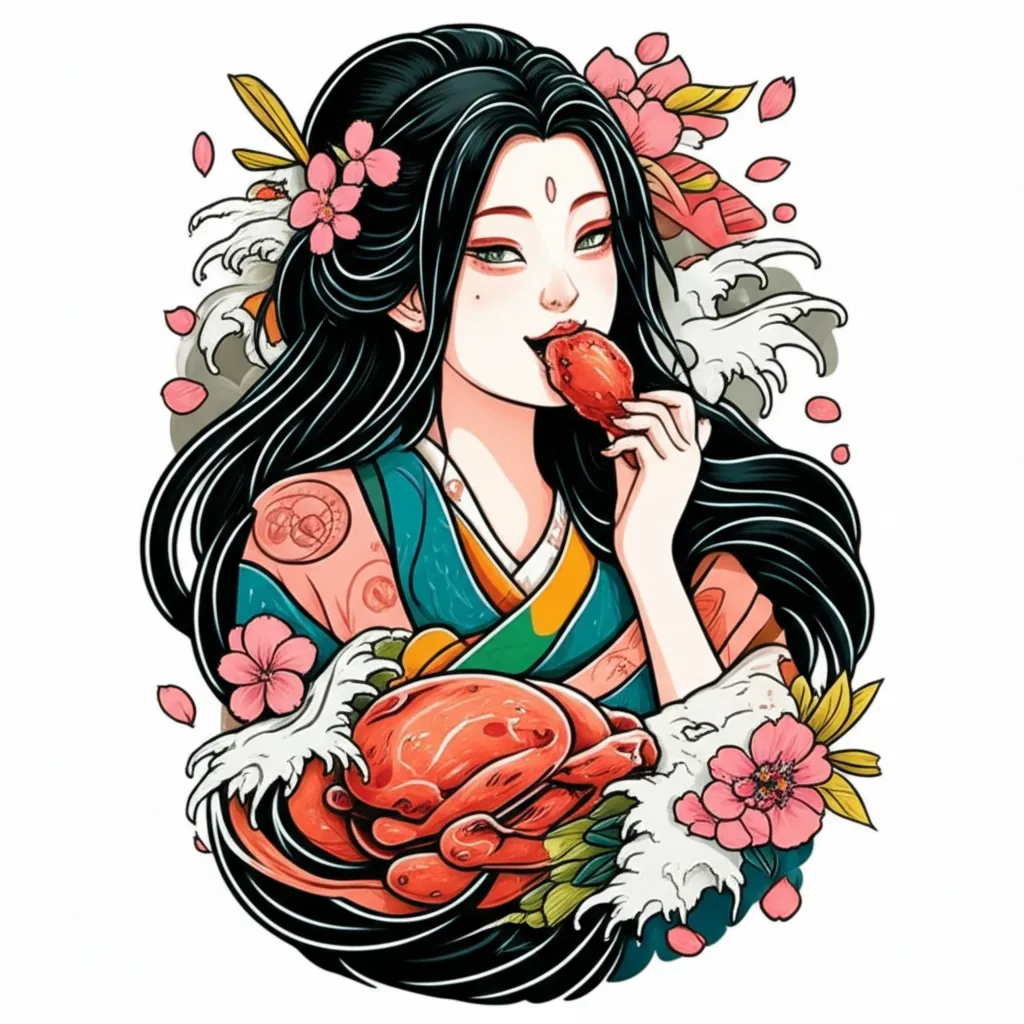 Melody Eating Chicken Wings Japanese Tattoo Design Melody Eating Chicken Wings Japanese Tattoo Design