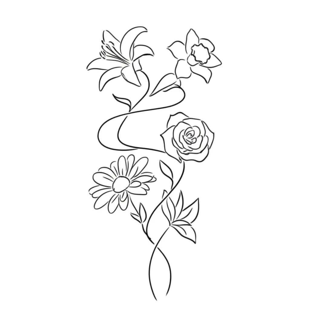 Minimalist Vine and Flower Tattoo Stencil: Lily, Rose, Orchid, Daisy, Narcissus Minimalist Vine and Flower Tattoo Stencil: Lily, Rose, Orchid, Daisy, Narcissus