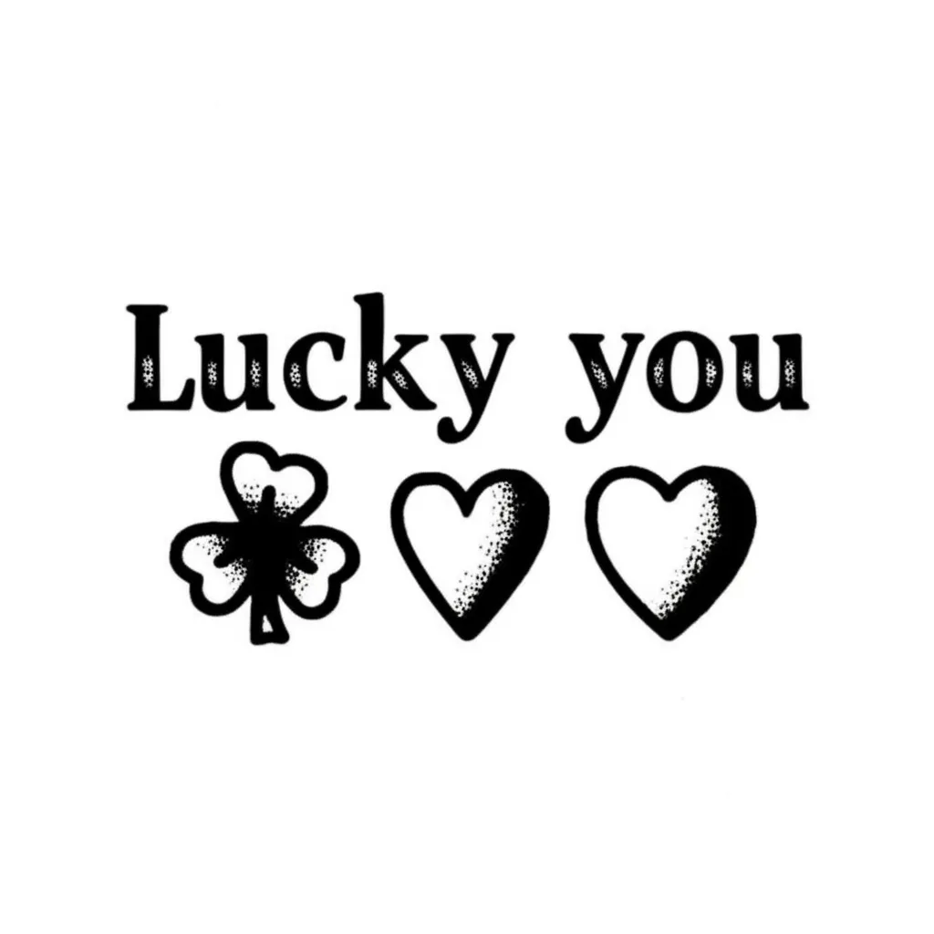 Lucky You Spine Tattoo with Clover and Hearts - American Traditional Style