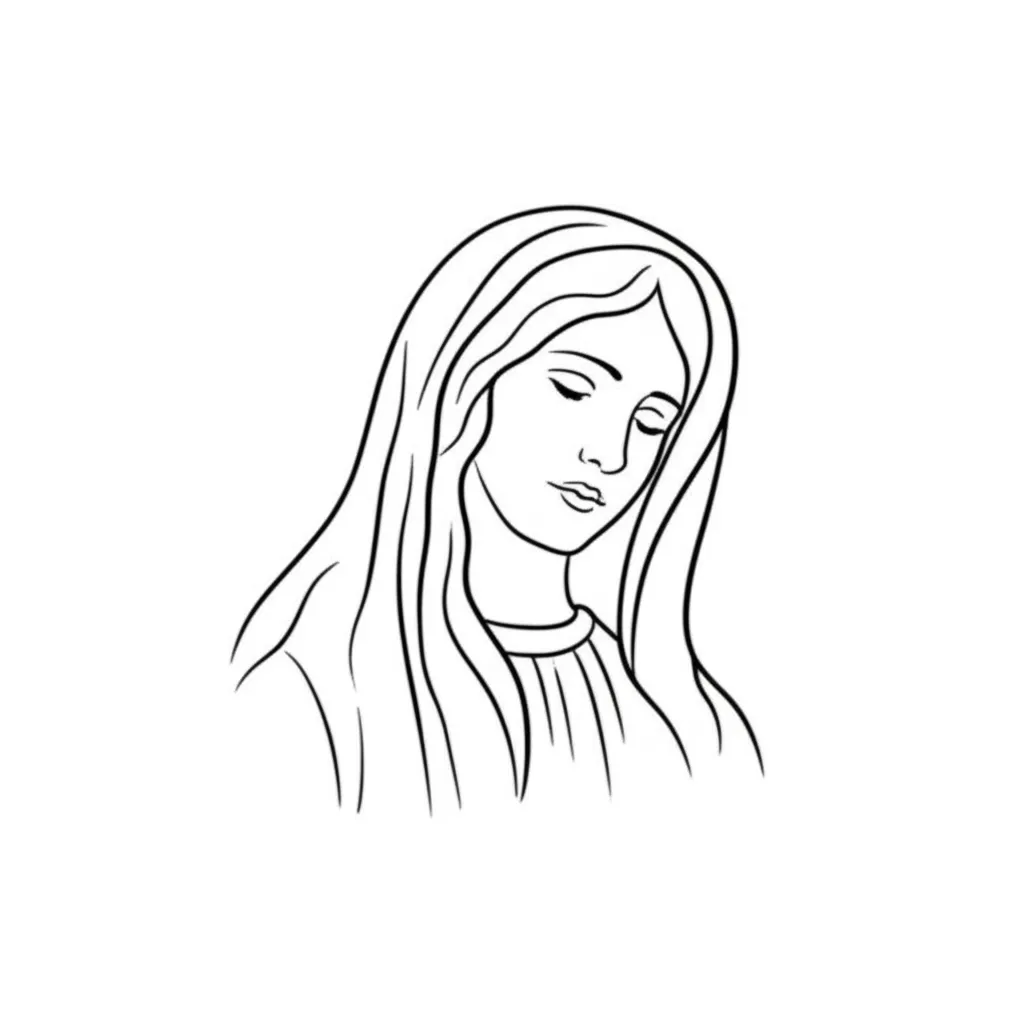 Minimalist Virgin Mary Tattoo Design with Angels