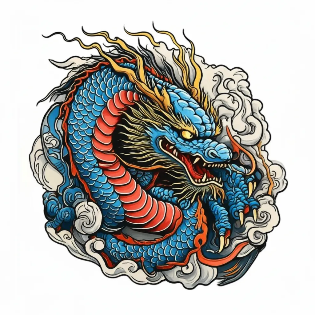 Indonesian Dragon Tattoo with Clouds - Japanese Style Indonesian Dragon Tattoo with Clouds - Japanese Style