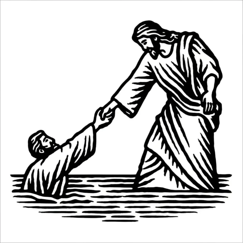 American Traditional Jesus and Peter Walking on Water Tattoo