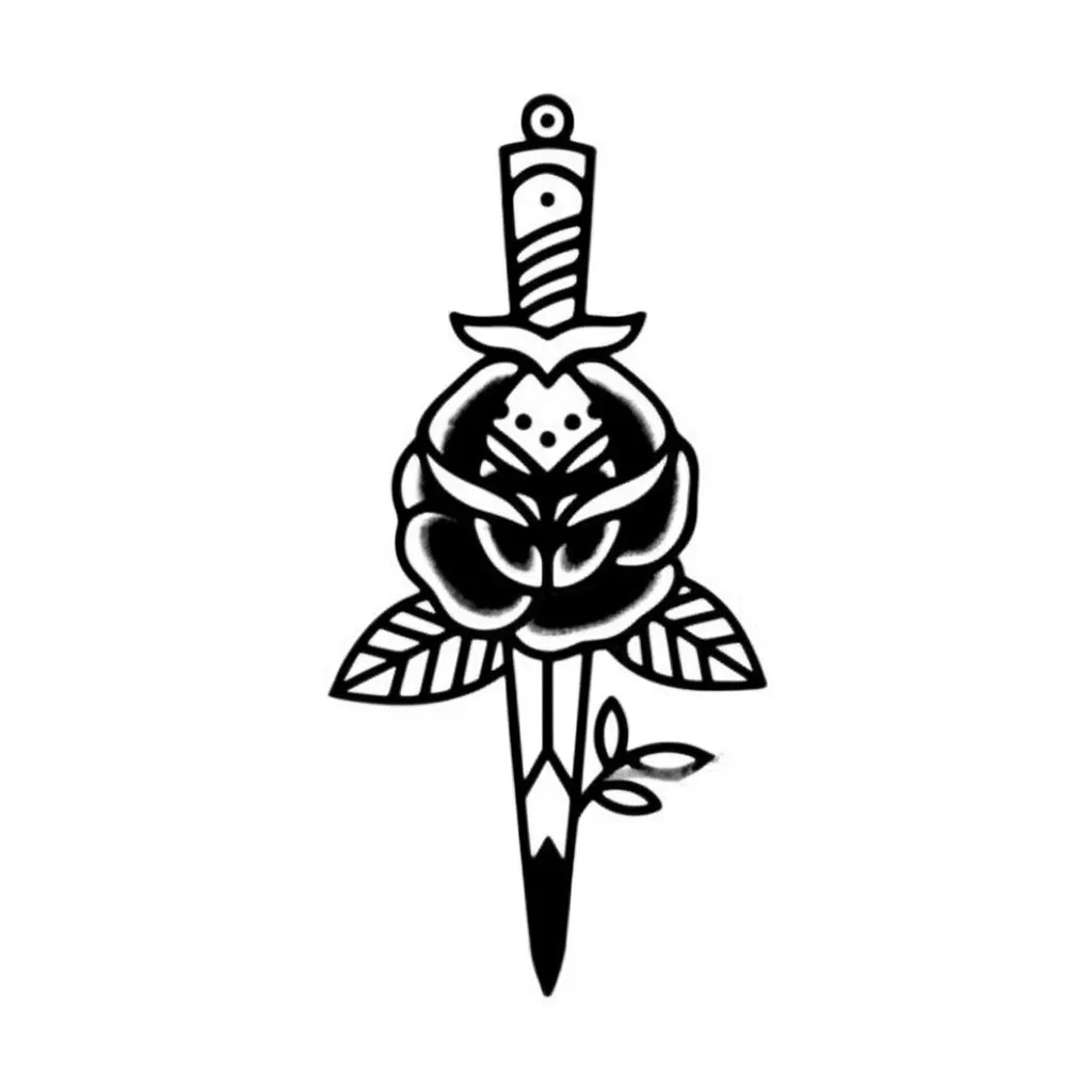 American Traditional Rose and Dagger Tattoo Design