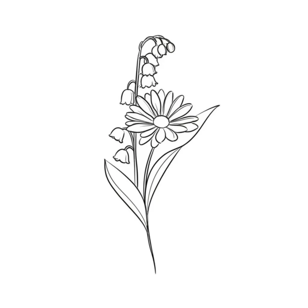 Daisy and Lily of the Valley Minimalist Tattoo Design Daisy and Lily of the Valley Minimalist Tattoo Design