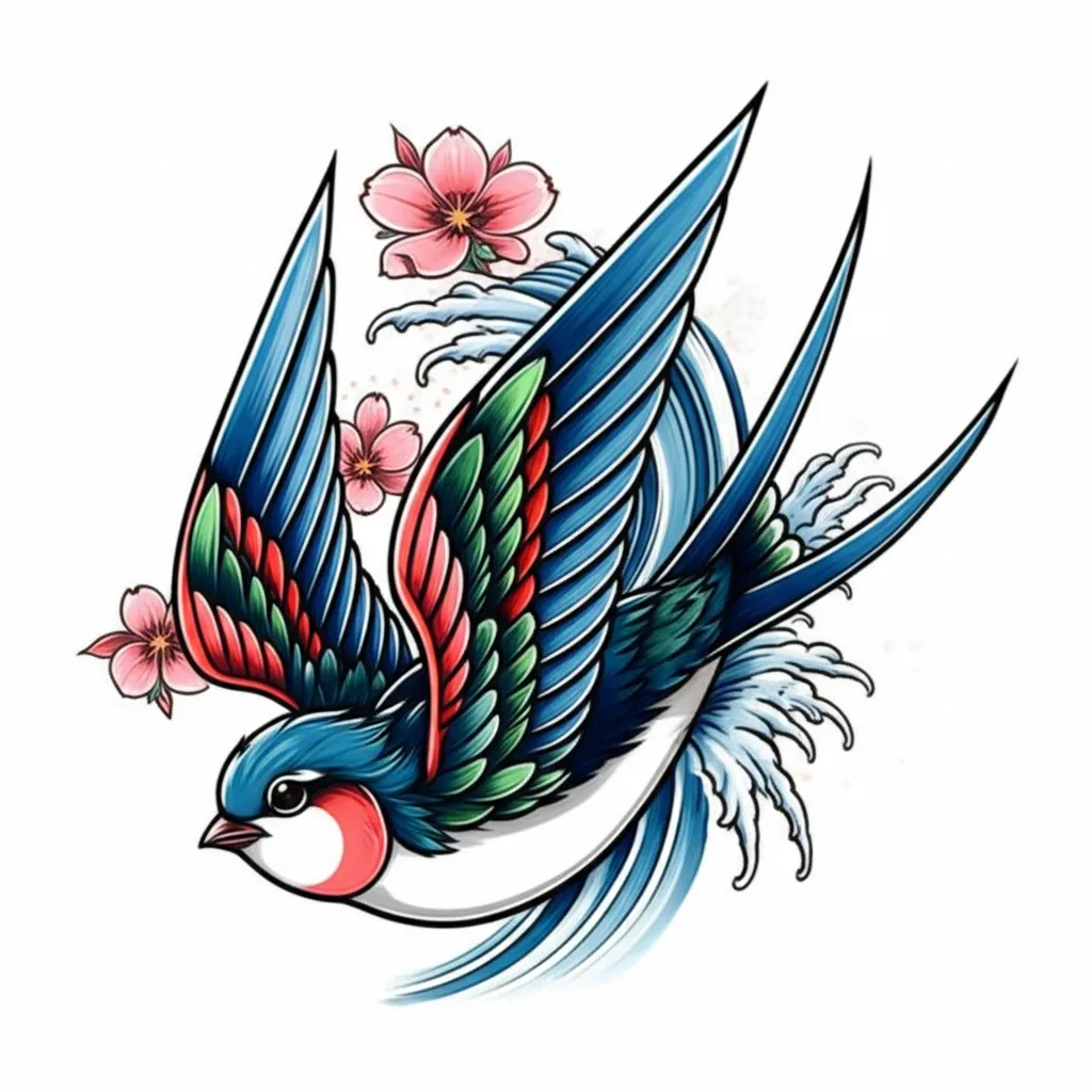 Japanese Traditional Flying Swallow Tattoo Design Japanese Traditional Flying Swallow Tattoo Design