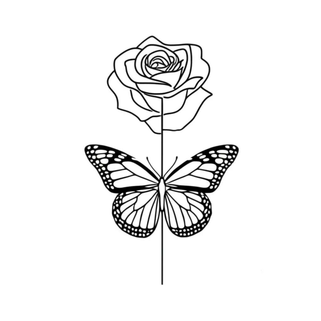 Minimalist Rose and Butterfly Tattoo Design