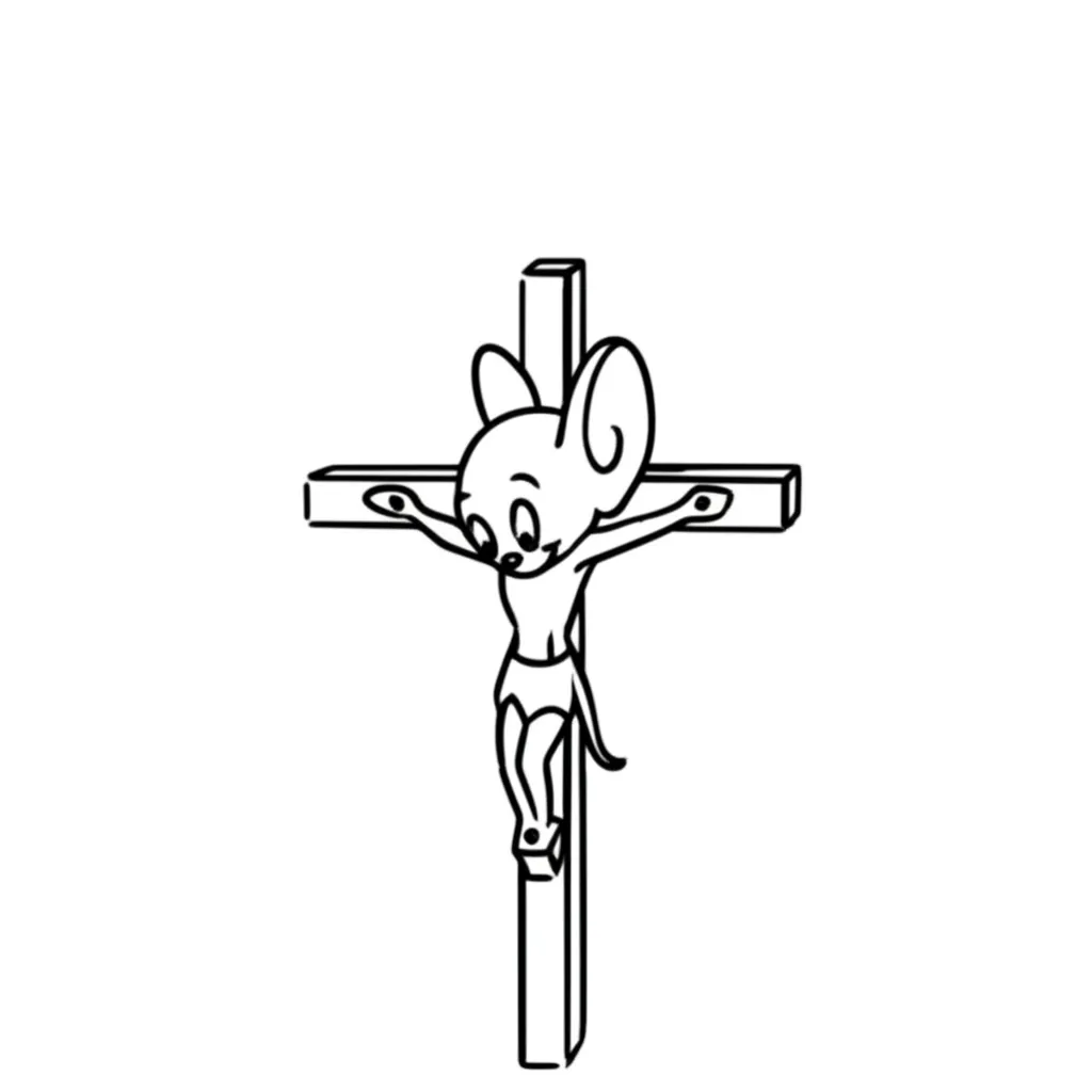 Minimalist Jerry Mouse on Cross Tattoo Design Minimalist Jerry Mouse on Cross Tattoo Design