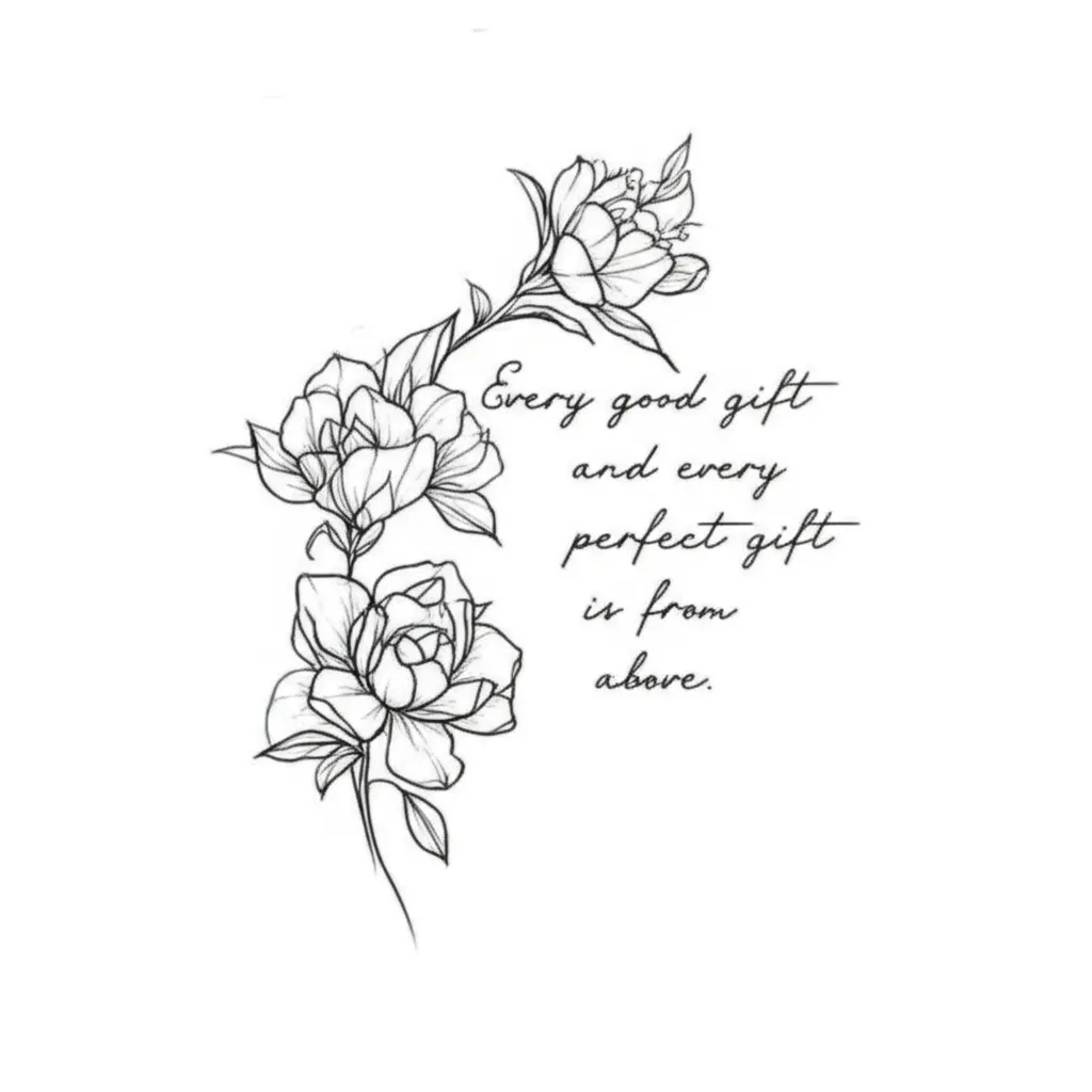 Minimalist Gardenia Tattoo with Inspirational Quote