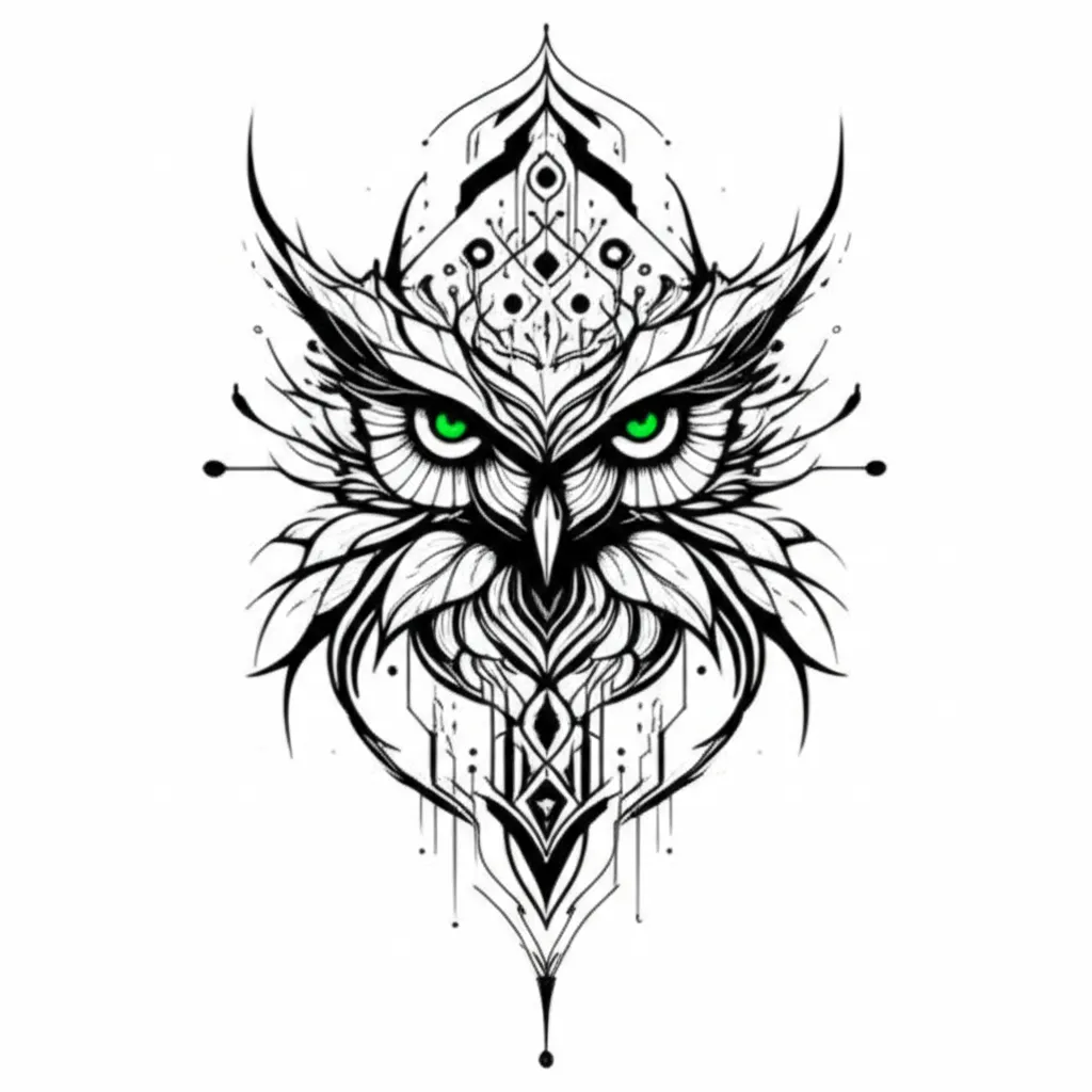 Cyber Sigilism Owl Tattoo with Lily of the Valley and Hawthorn Cyber Sigilism Owl Tattoo with Lily of the Valley and Hawthorn