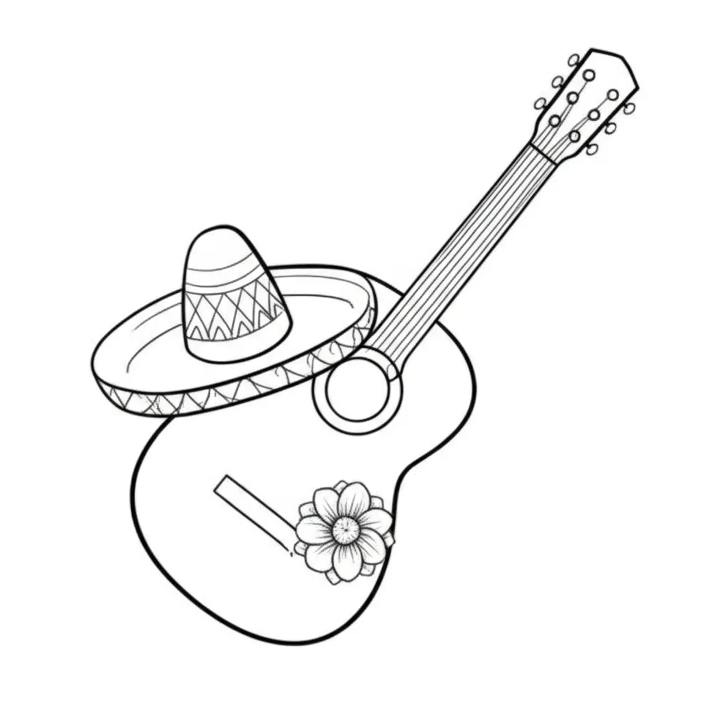 Minimalist Guitar with Mariachi Hat and Margarita Flower Tattoo Minimalist Guitar with Mariachi Hat and Margarita Flower Tattoo