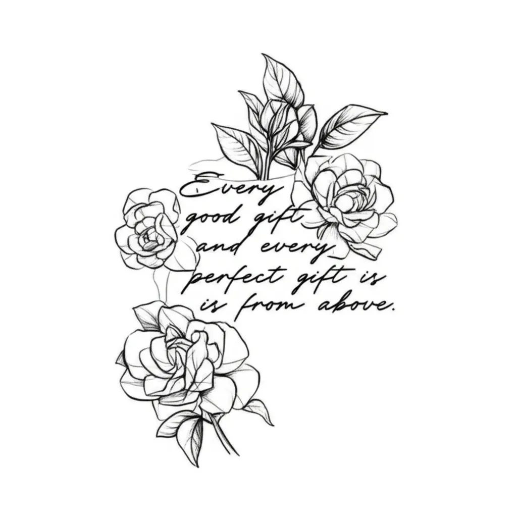 Minimalist Gardenia Tattoo with Inspirational Quote