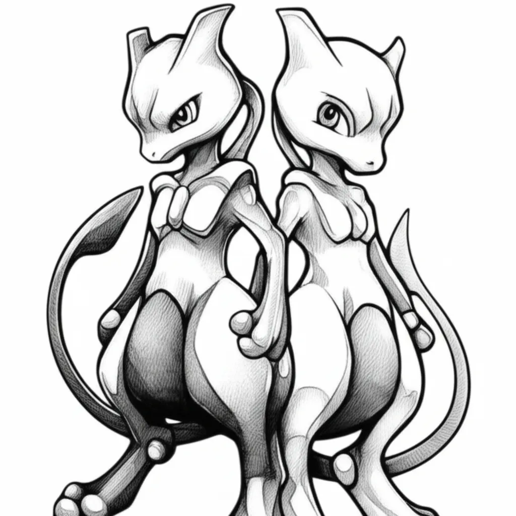 Gothic Mew and Mewtwo Couple Tattoo Design