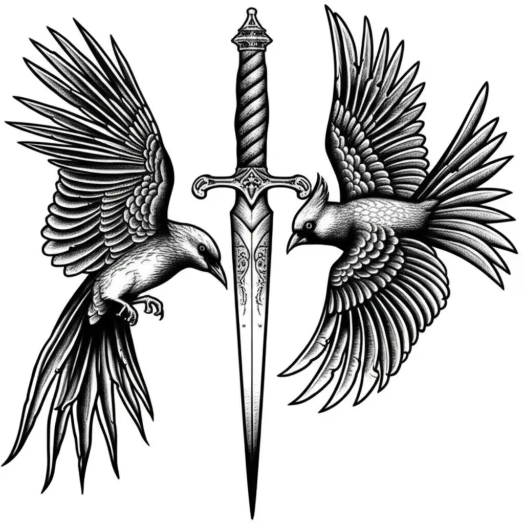 Gothic Scissor Tail Bird and Cardinal Dagger Tattoo Design Gothic Scissor Tail Bird and Cardinal Dagger Tattoo Design