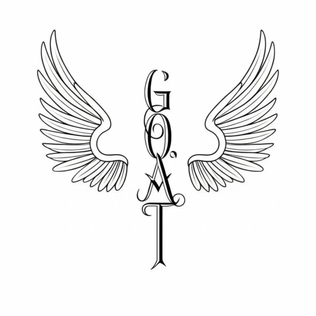 Minimalist Chest Tattoo Design: Cross with G.O.A.T. and Angel Wings Minimalist Chest Tattoo Design: Cross with G.O.A.T. and Angel Wings