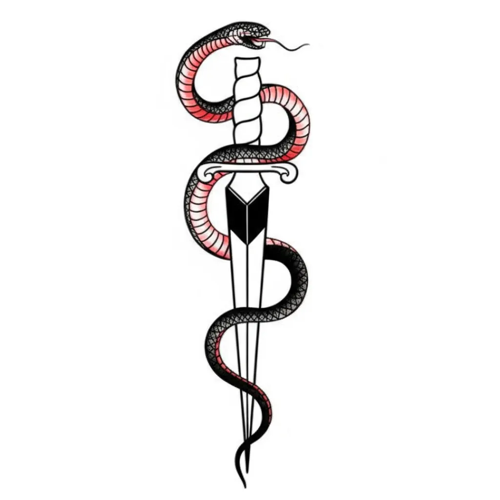 Minimalist Dagger and Snake Tattoo Design