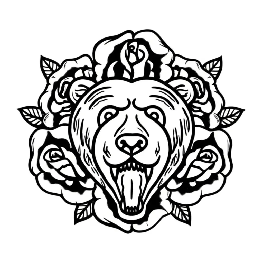 Old School Polar Bear and Roses Tattoo Design