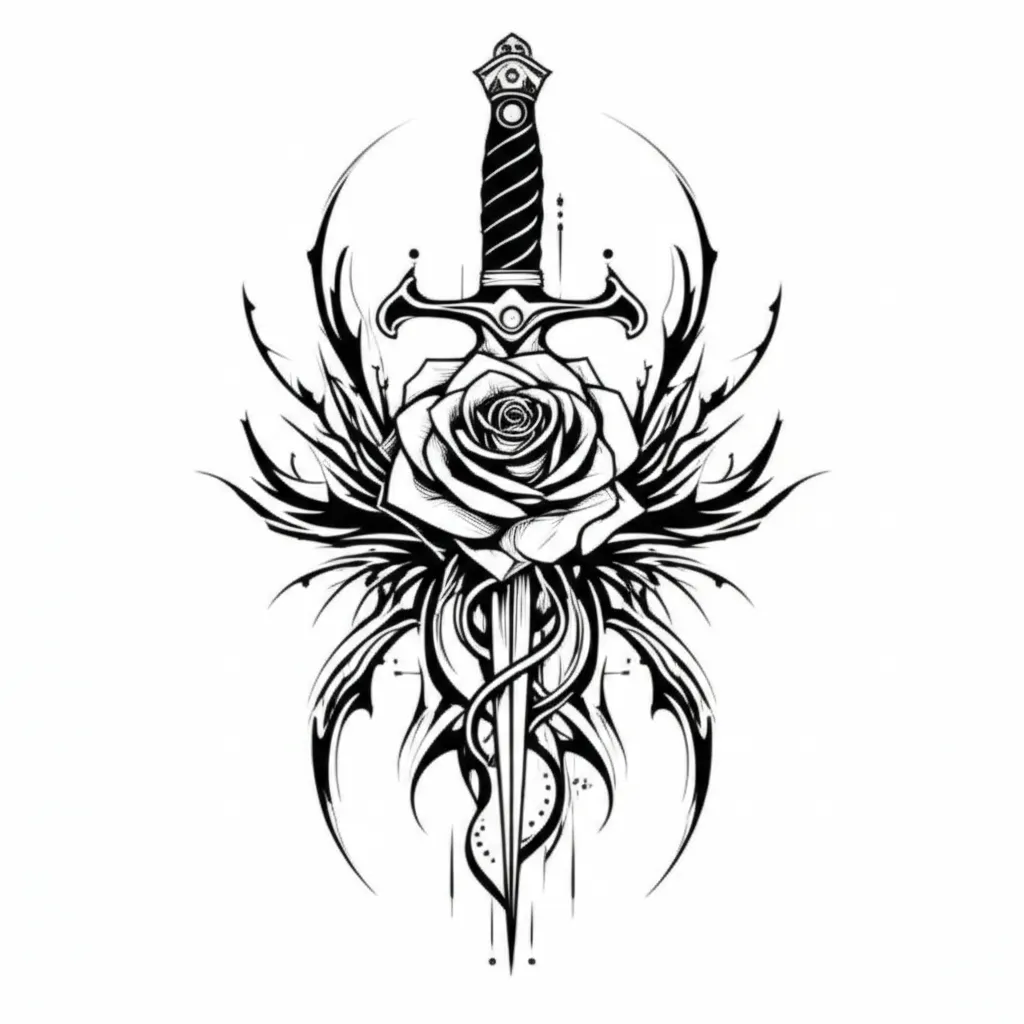 Cyber Sigilism Rose and Dagger Tattoo Design