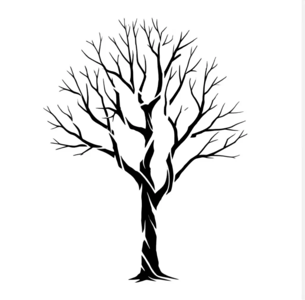 Minimalist Tree Tattoo with Broken Branches Meaning Family Troubles