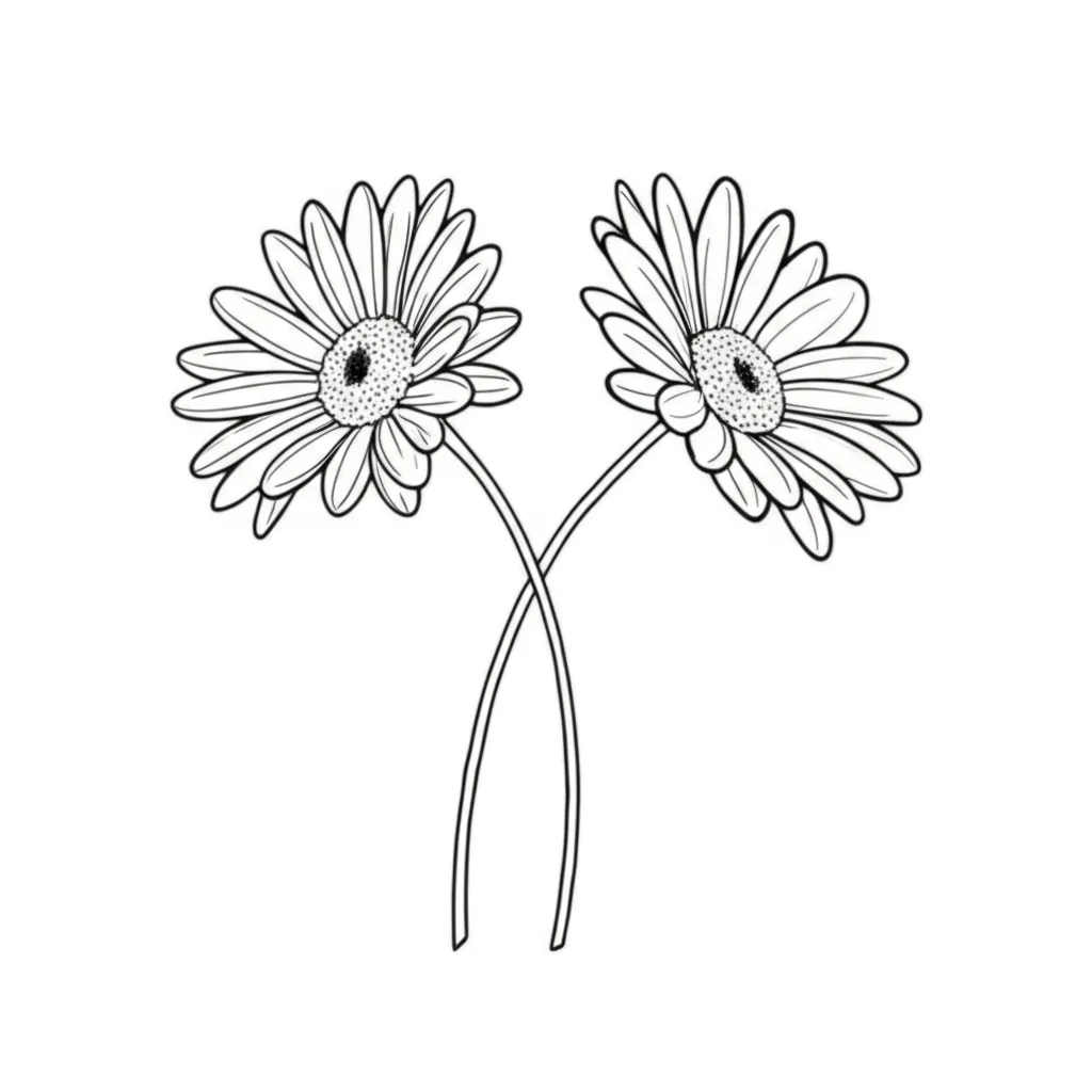 Minimalist Daisy Tattoo: Two Flowers with Stems Design