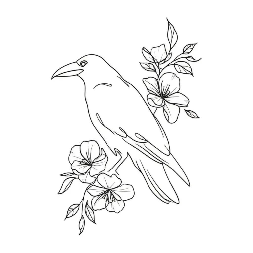 Minimalist Raven and Flowers Tattoo Design Minimalist Raven and Flowers Tattoo Design