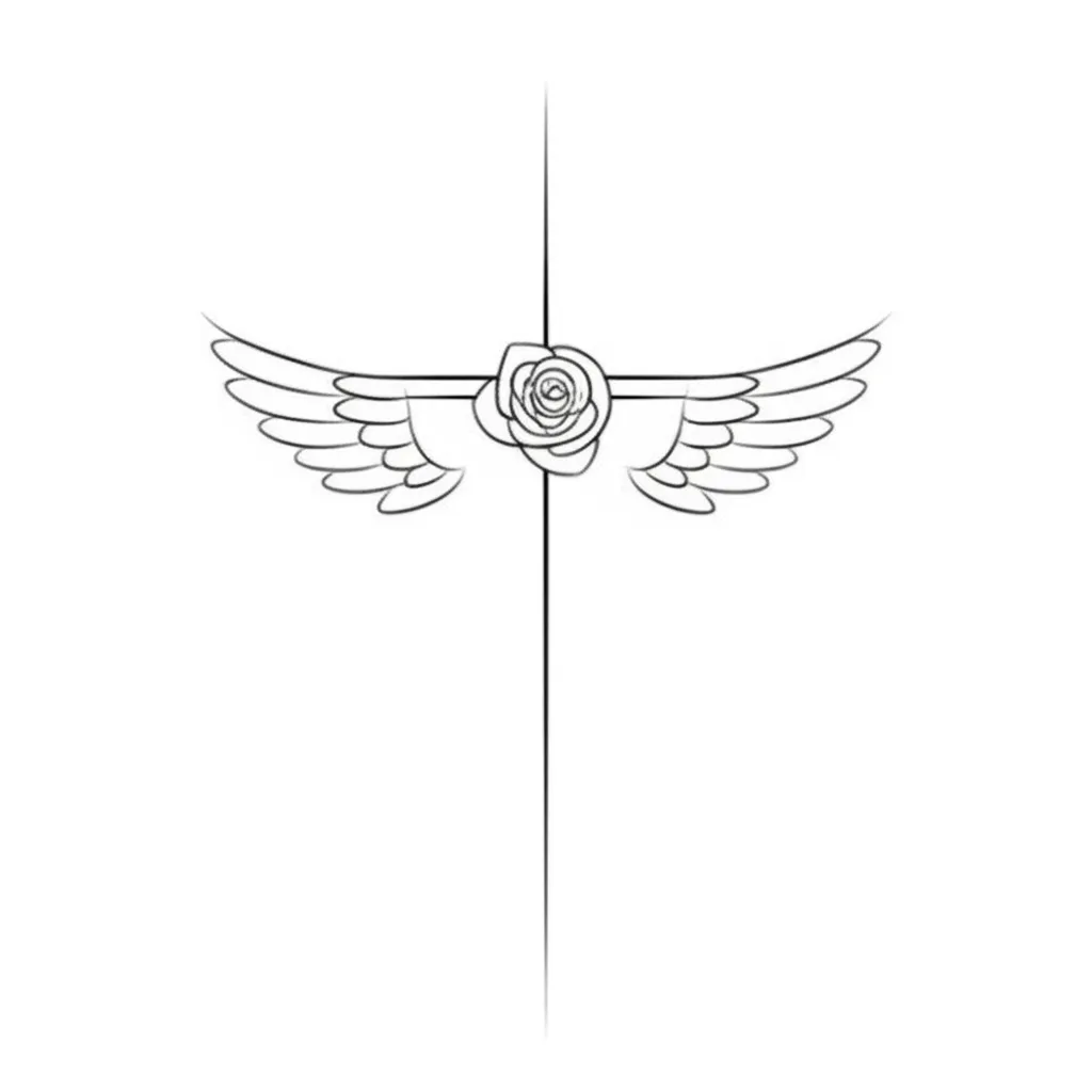 Minimalist Cross Rose and Angel Wings Tattoo Design Minimalist Cross Rose and Angel Wings Tattoo Design