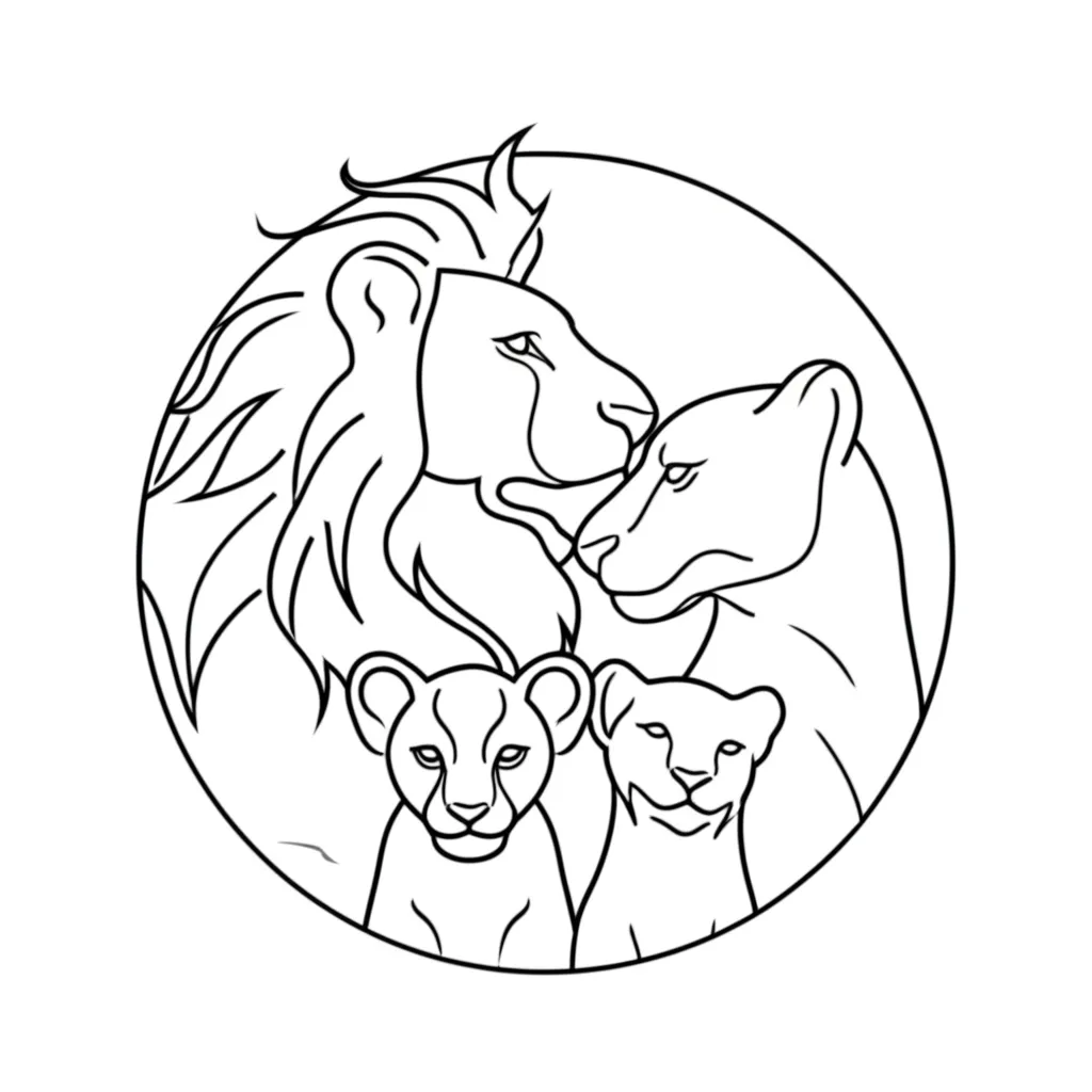 Minimalist Lion Family Tattoo: Husband, Wife, Boy & Girl