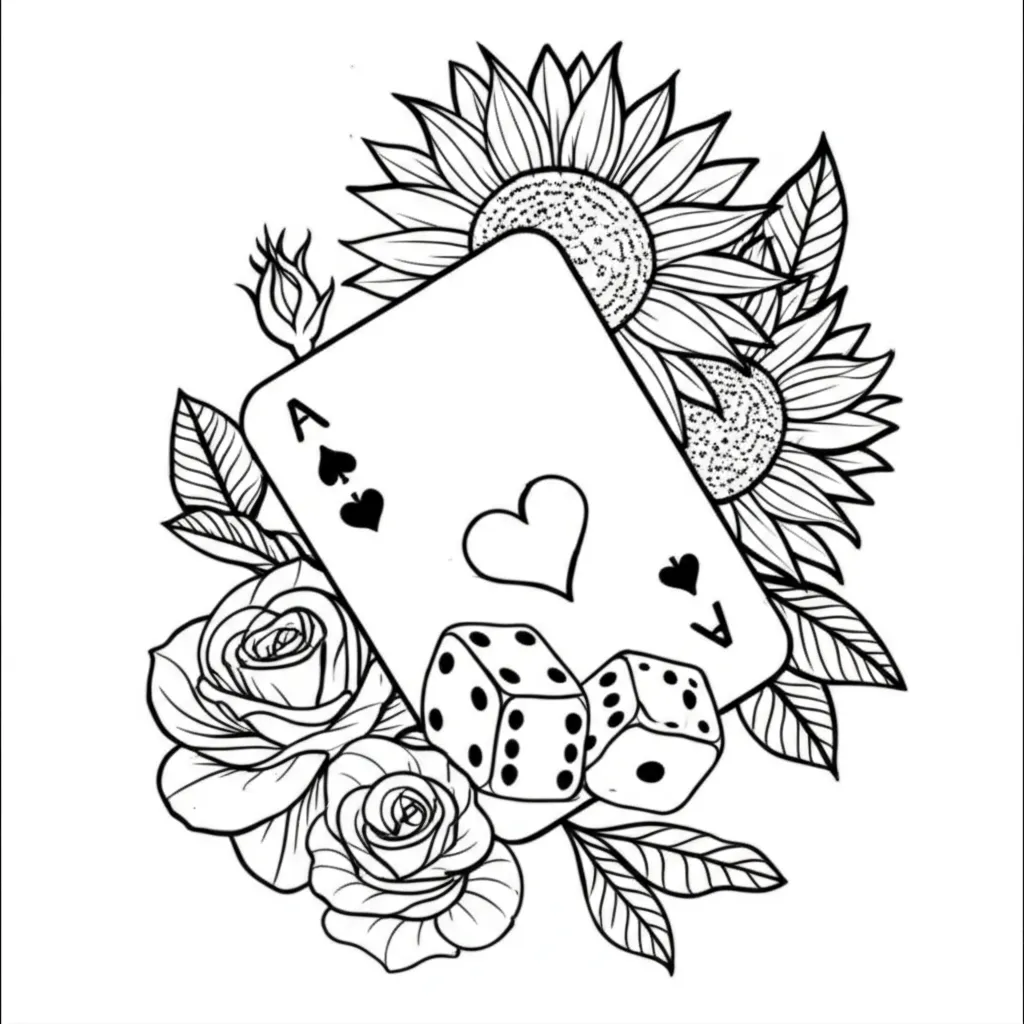 Minimalist Tattoo Design: Roses, Sunflowers, Cards & Dice Minimalist Tattoo Design: Roses, Sunflowers, Cards & Dice