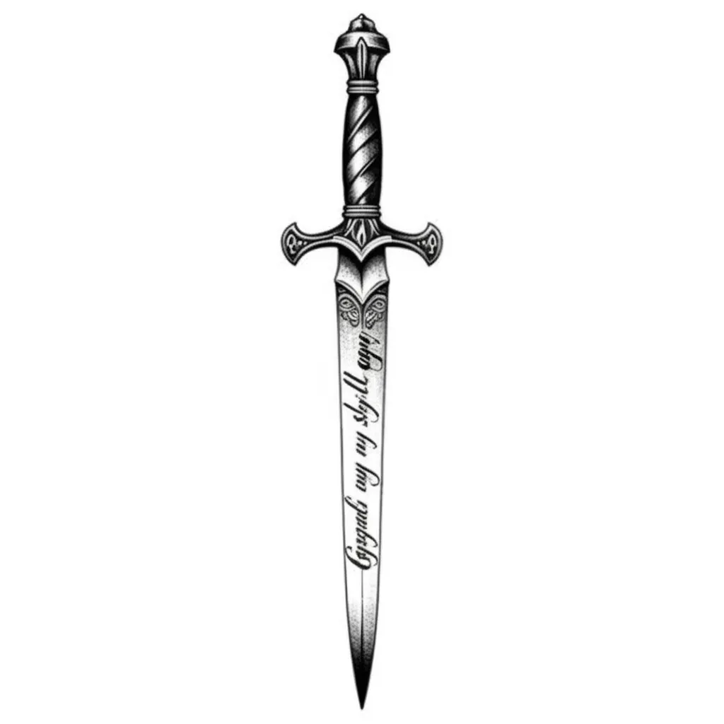 Gothic Dagger Tattoo with 'God Will Slay My Dragon' Script Gothic Dagger Tattoo with 'God Will Slay My Dragon' Script
