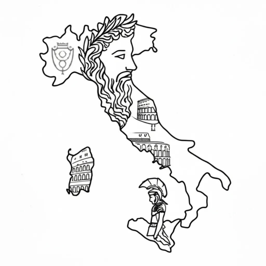 Minimalist Italy Map Tattoo with Roman Empire Symbols Minimalist Italy Map Tattoo with Roman Empire Symbols