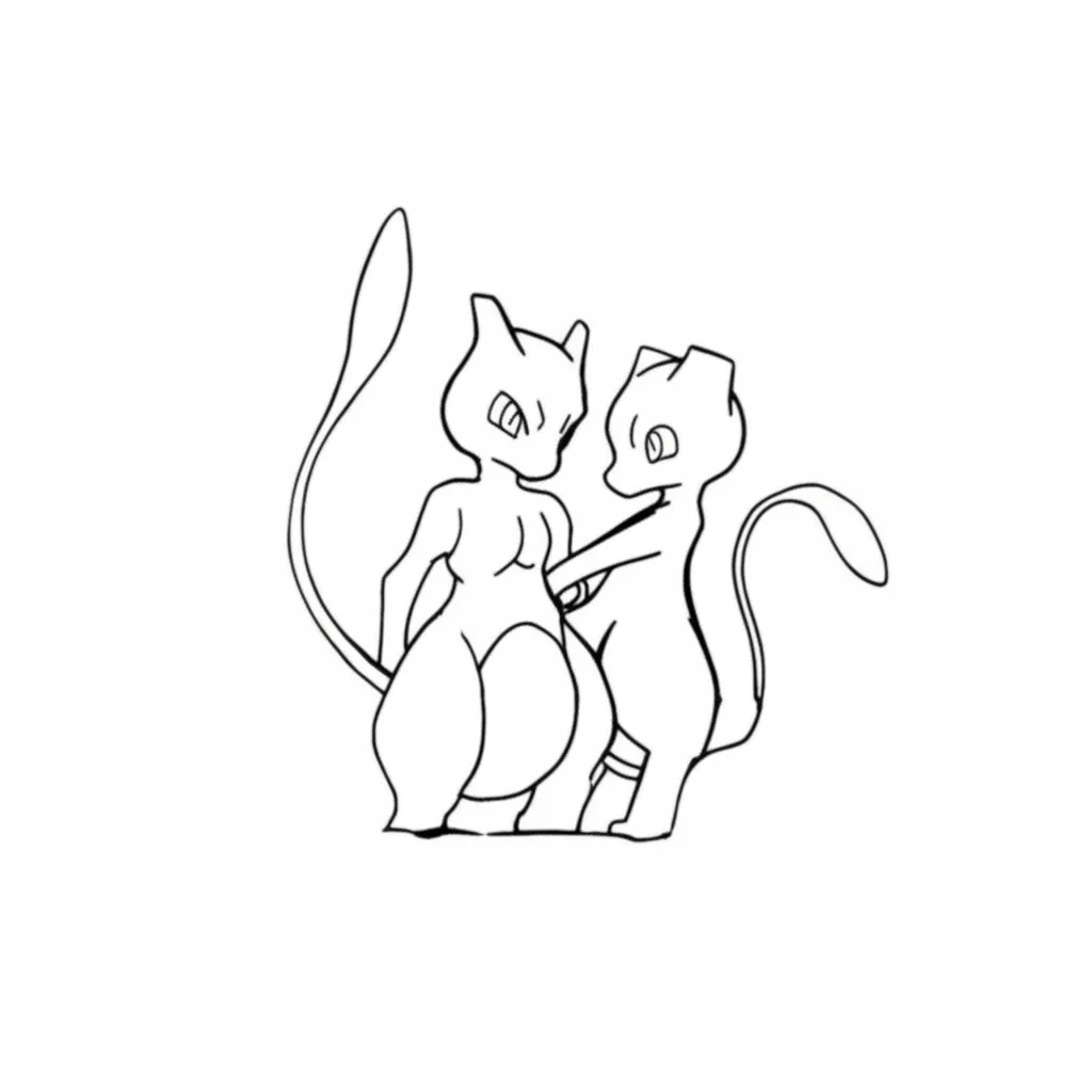 Minimalist Mew and Mewtwo Couple Tattoo Design Minimalist Mew and Mewtwo Couple Tattoo Design