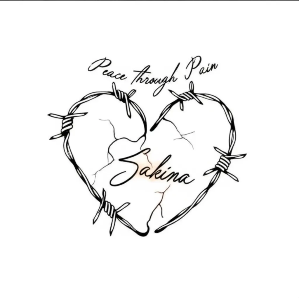 Sakina Name Heart Tattoo with Barbed Wire - Peace Through Pain