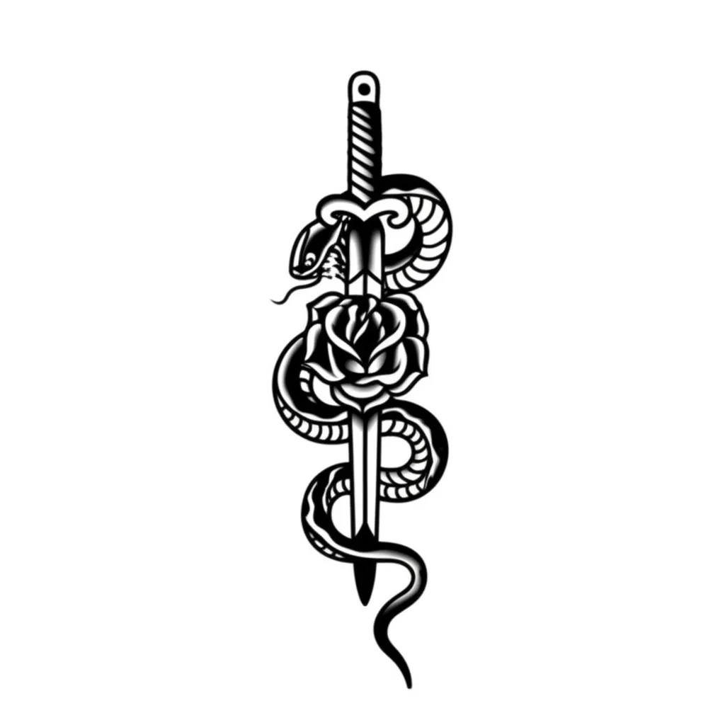 American Traditional Snake, Rose, and Sword Tattoo Design American Traditional Snake, Rose, and Sword Tattoo Design