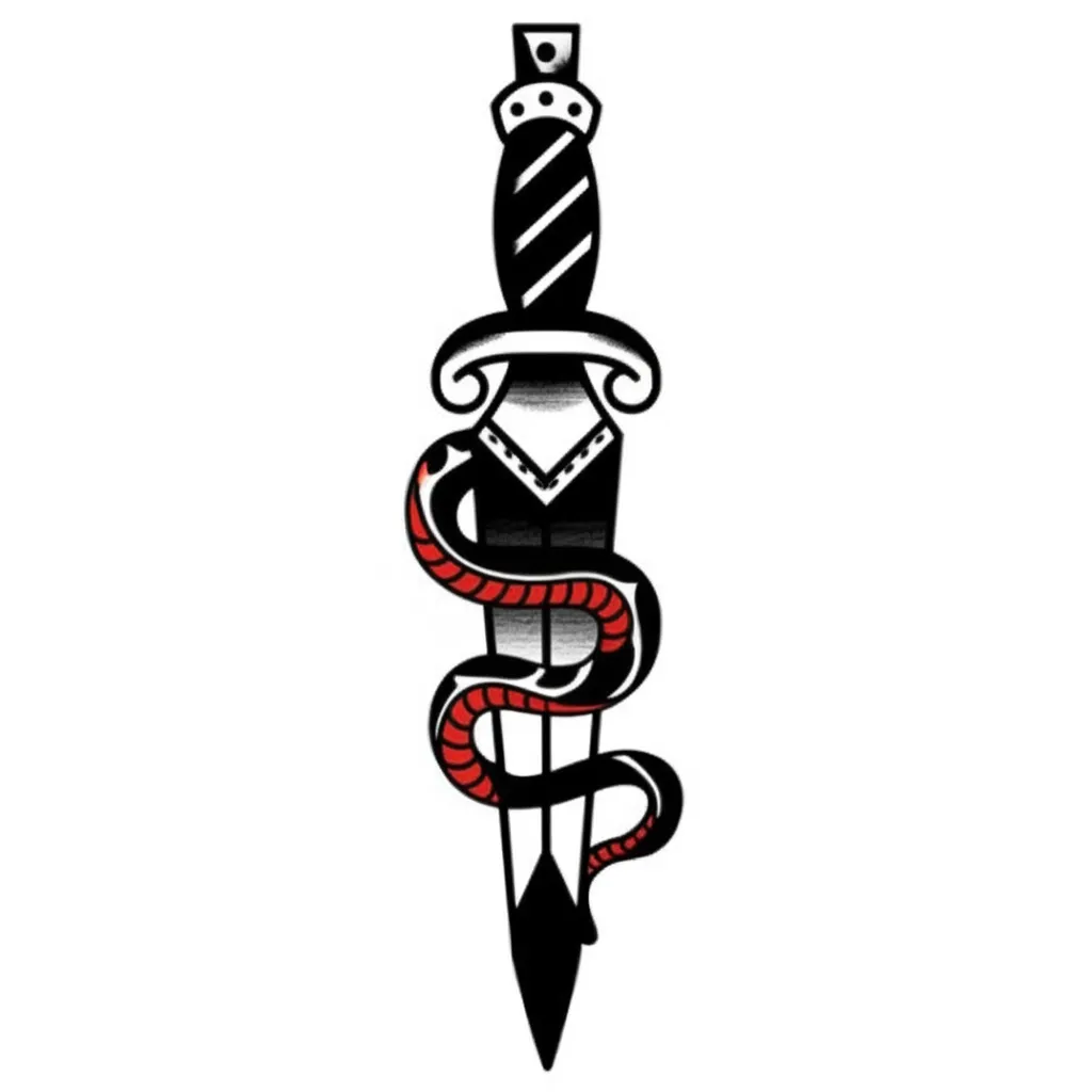 American Traditional Dagger and Snake Tattoo Design American Traditional Dagger and Snake Tattoo Design