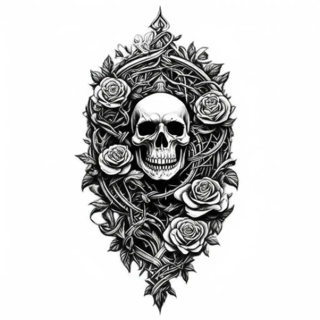 Gothic Skull and Roses Tattoo Design Gothic Skull and Roses Tattoo Design