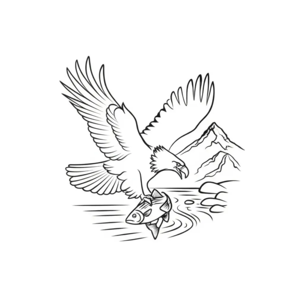 Minimalist Eagle Tattoo Design: Realistic Eagle Catching Fish Minimalist Eagle Tattoo Design: Realistic Eagle Catching Fish